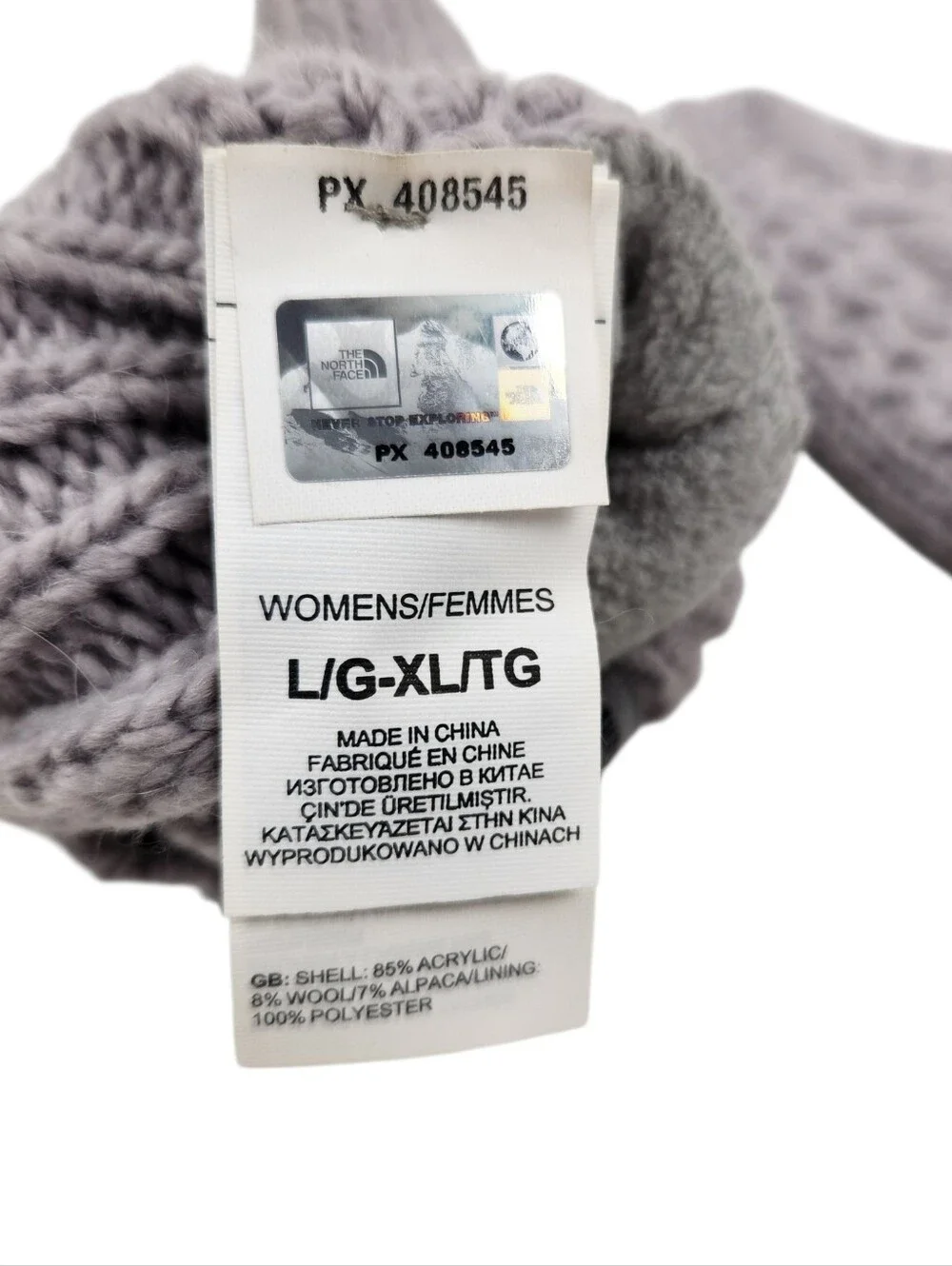 The North Face Wool Alpaca Blend Cable Knit Mitt Mittens Grey Women Size L to XL